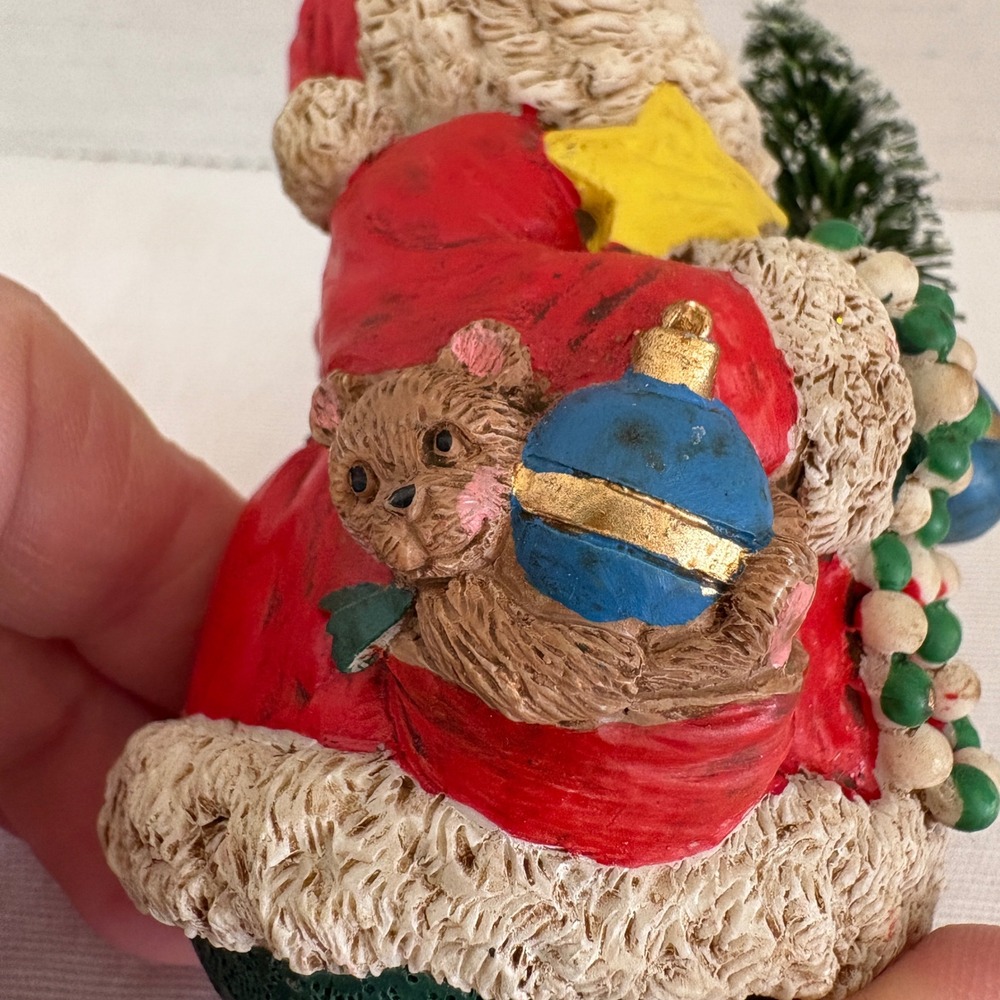Vintage Style Resin Santa Claus Figurine with Frosted Tree and Toy Sack 4.5in - Picture 6 of 9